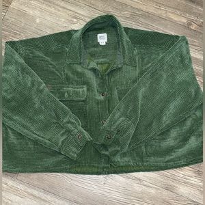 Olive Green Corduroy Cropped Long sleeve Button up